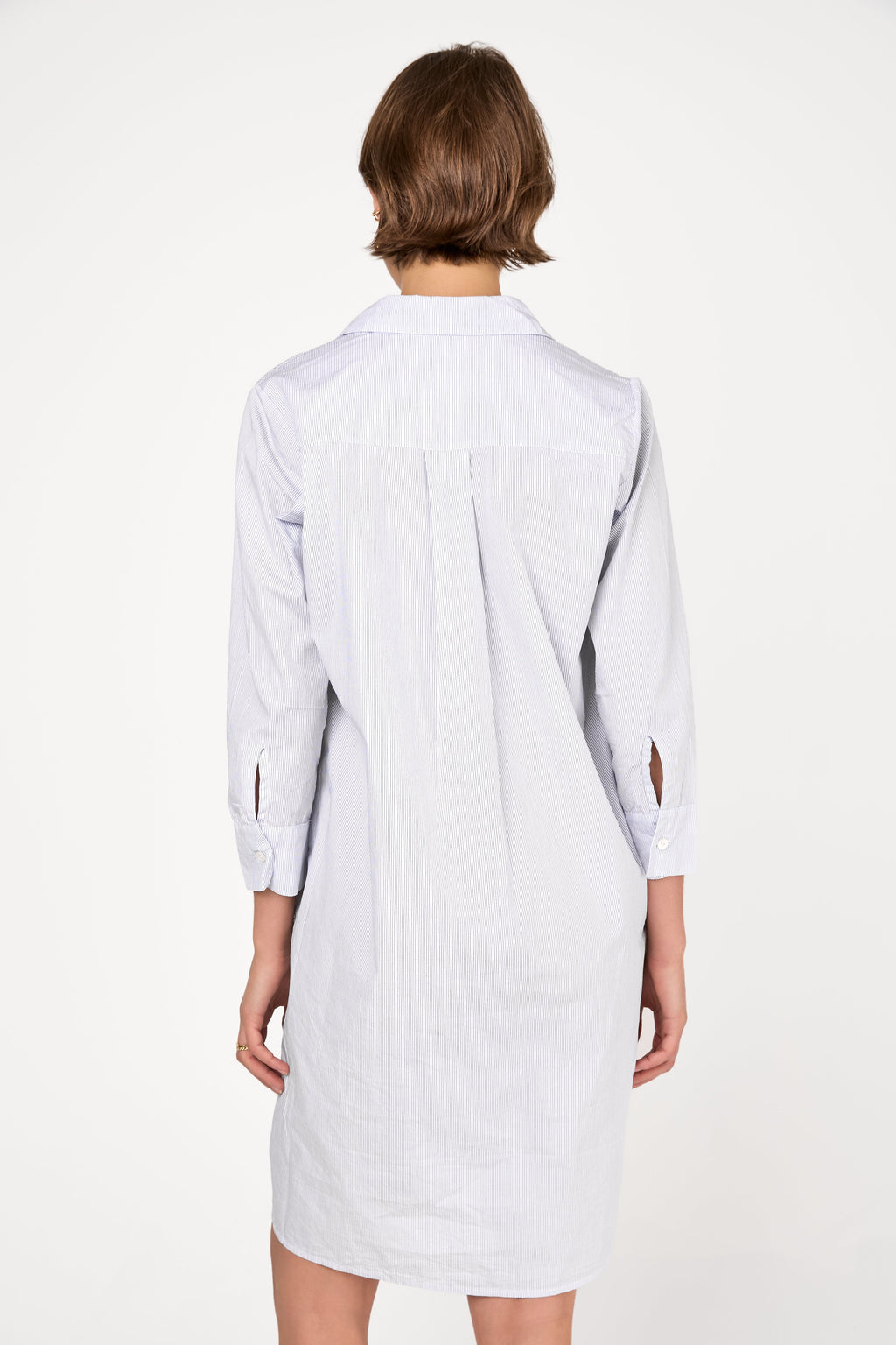 Fine Cotton Poplin Shirt Dress in Blue Stripe