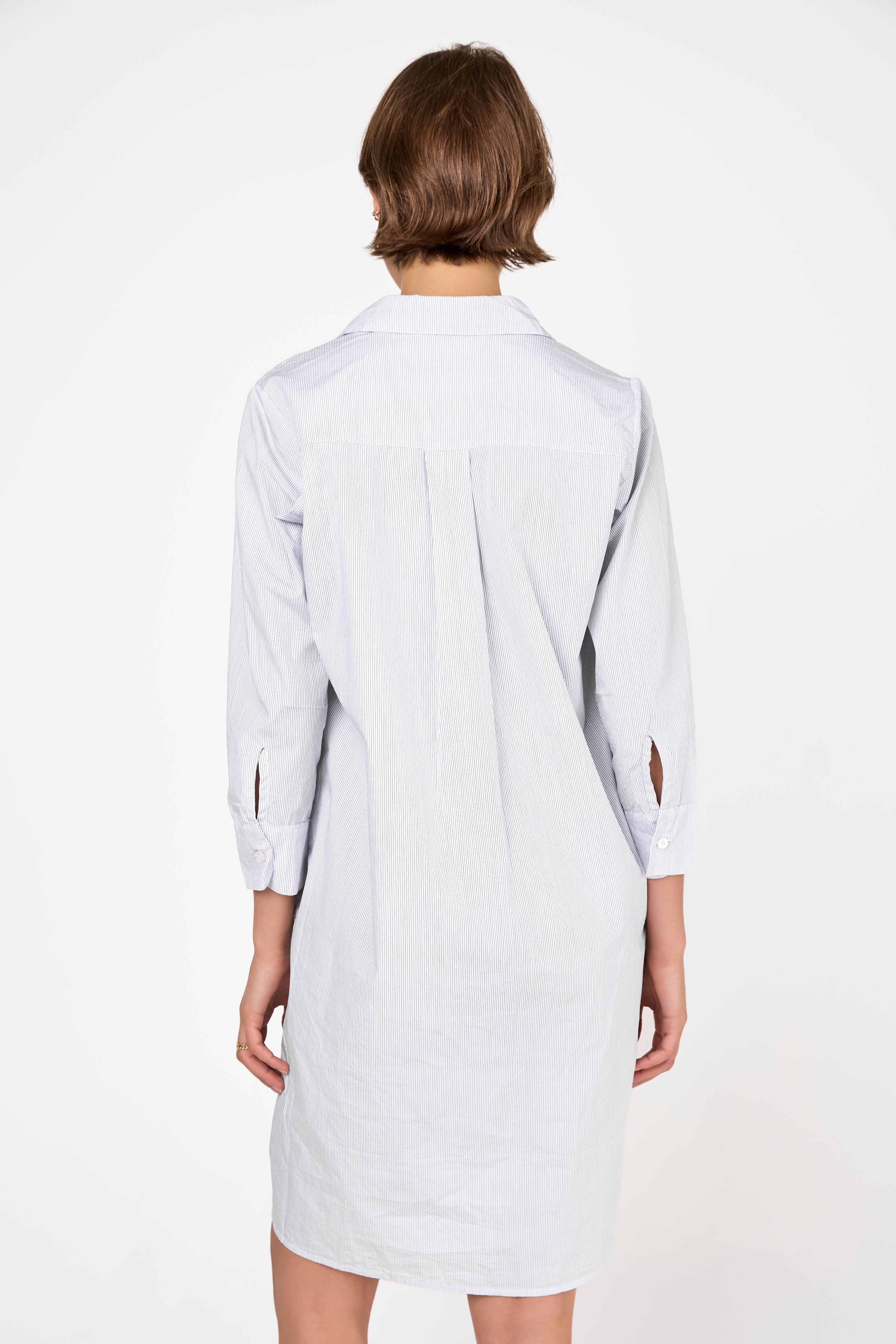 Fine Cotton Poplin Shirt Dress in Blue Stripe