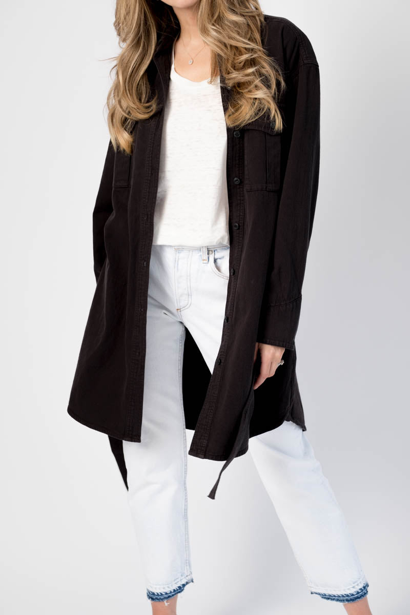 Full Placket Shirt Dress in Black