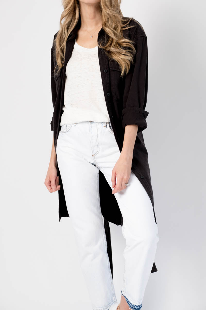 Full Placket Shirt Dress in Black