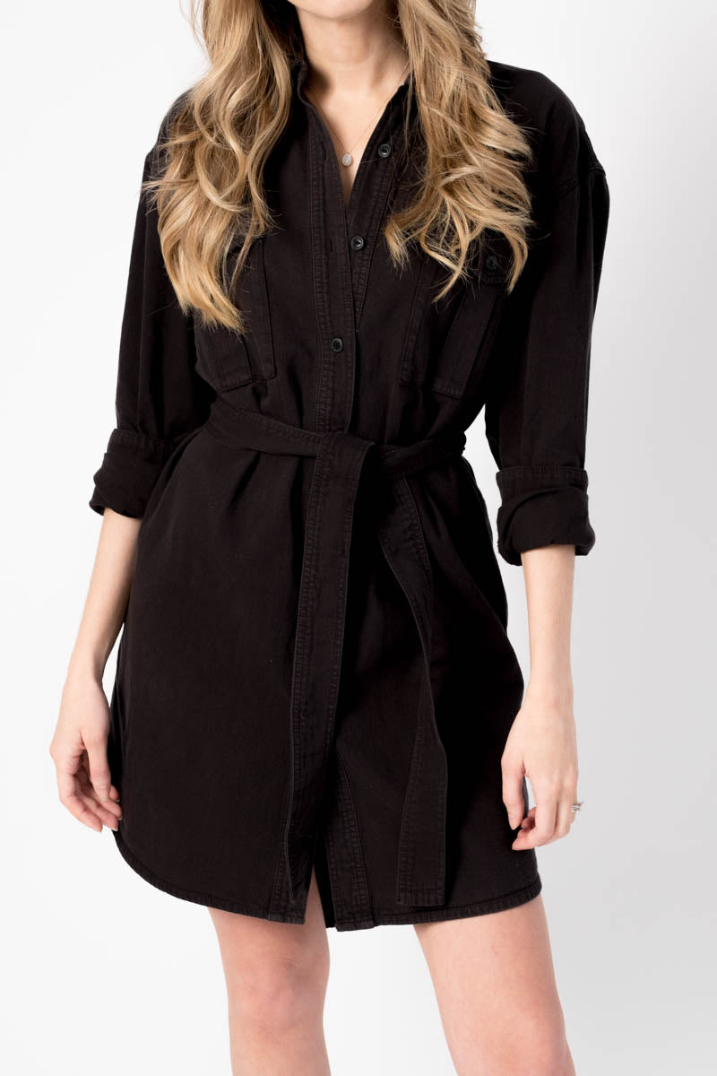 Full Placket Shirt Dress in Black
