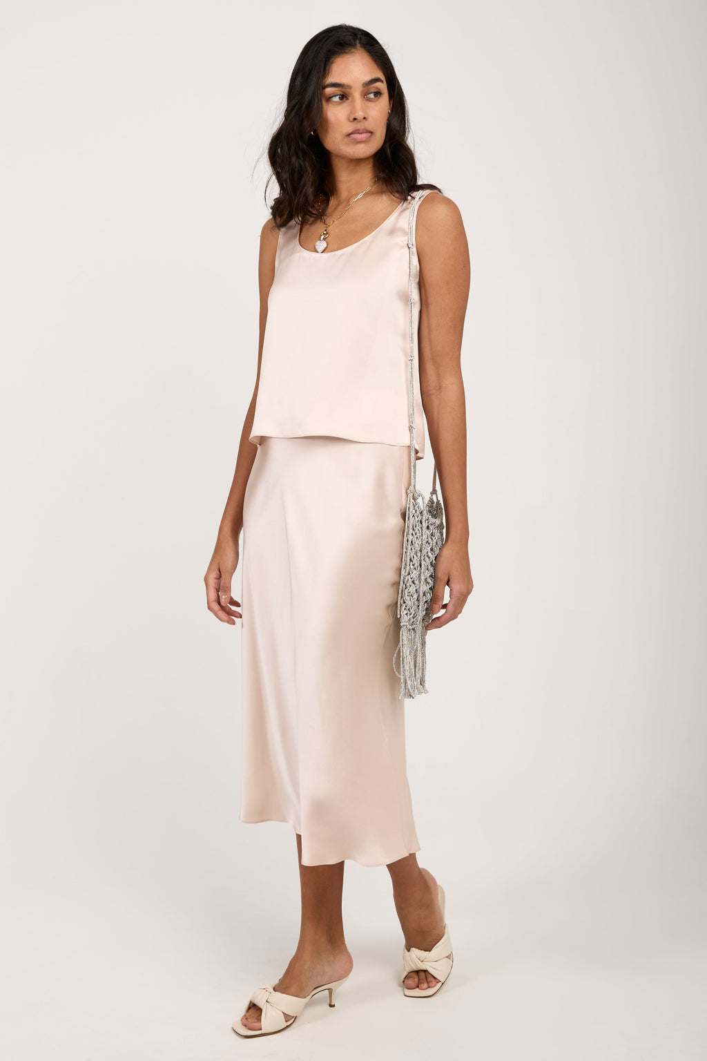 Miranda Silk Midi Skirt in Lunar