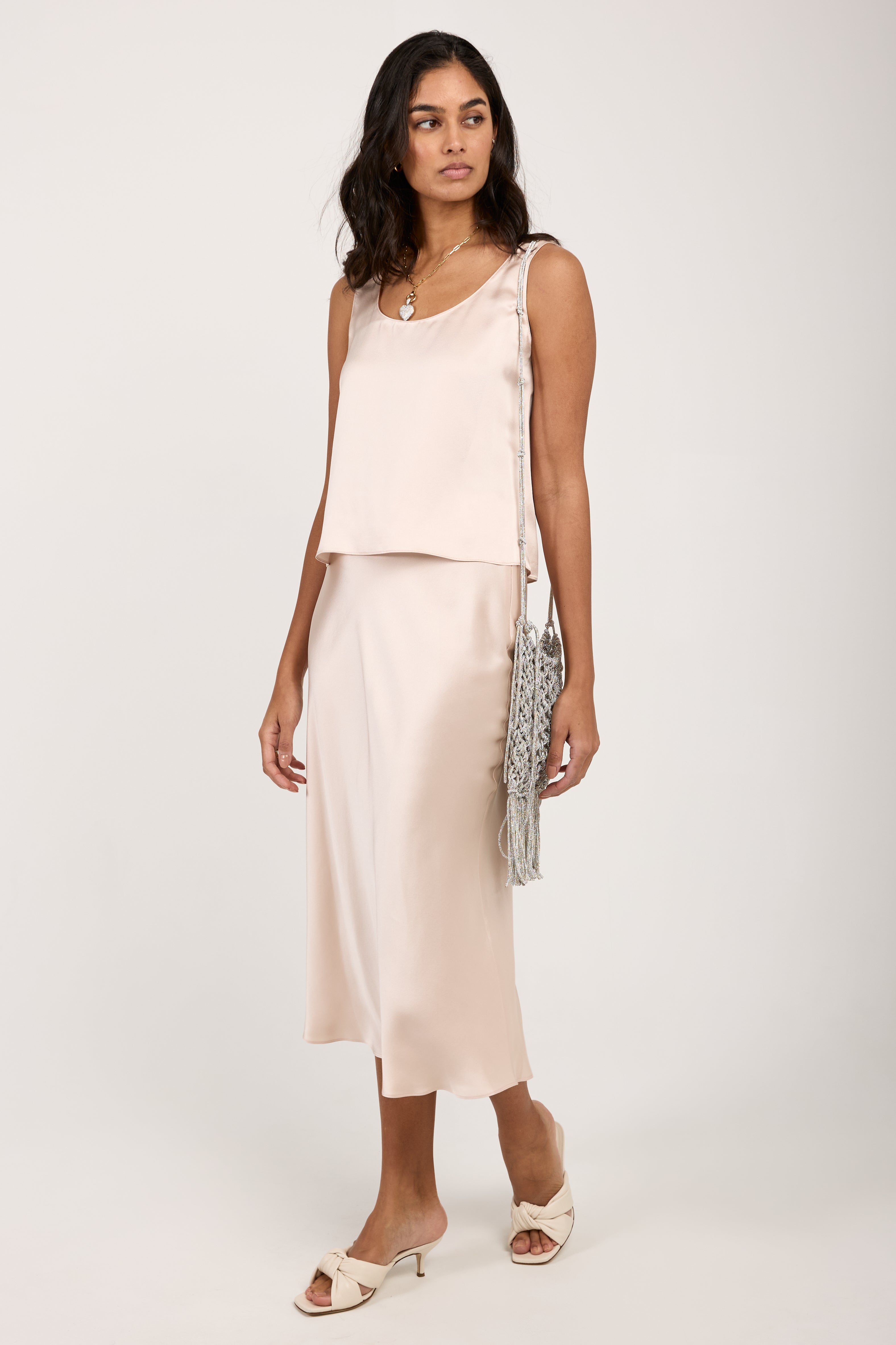 Miranda Silk Midi Skirt in Lunar