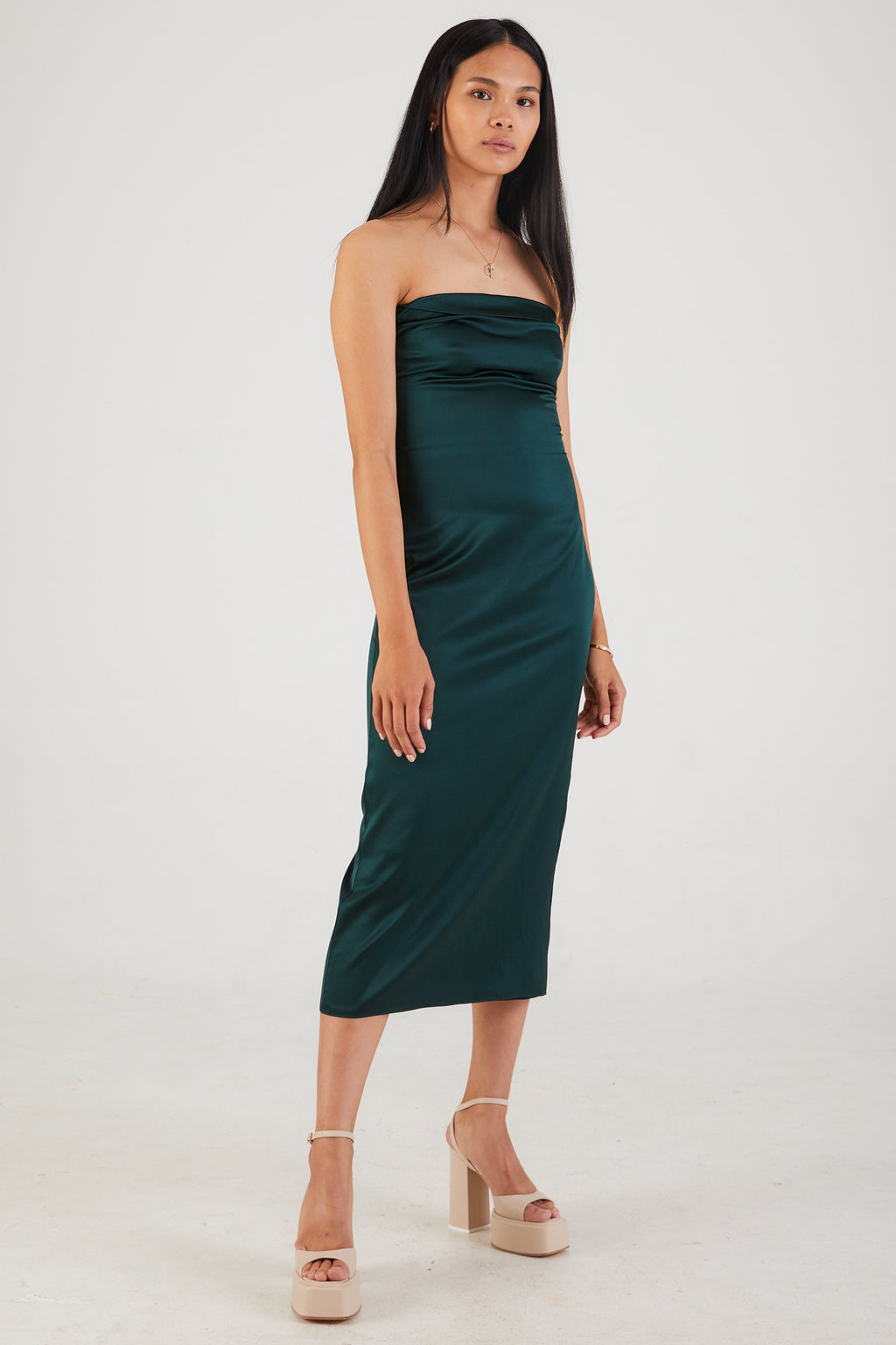Severine Strapless Dress in Deep Forest