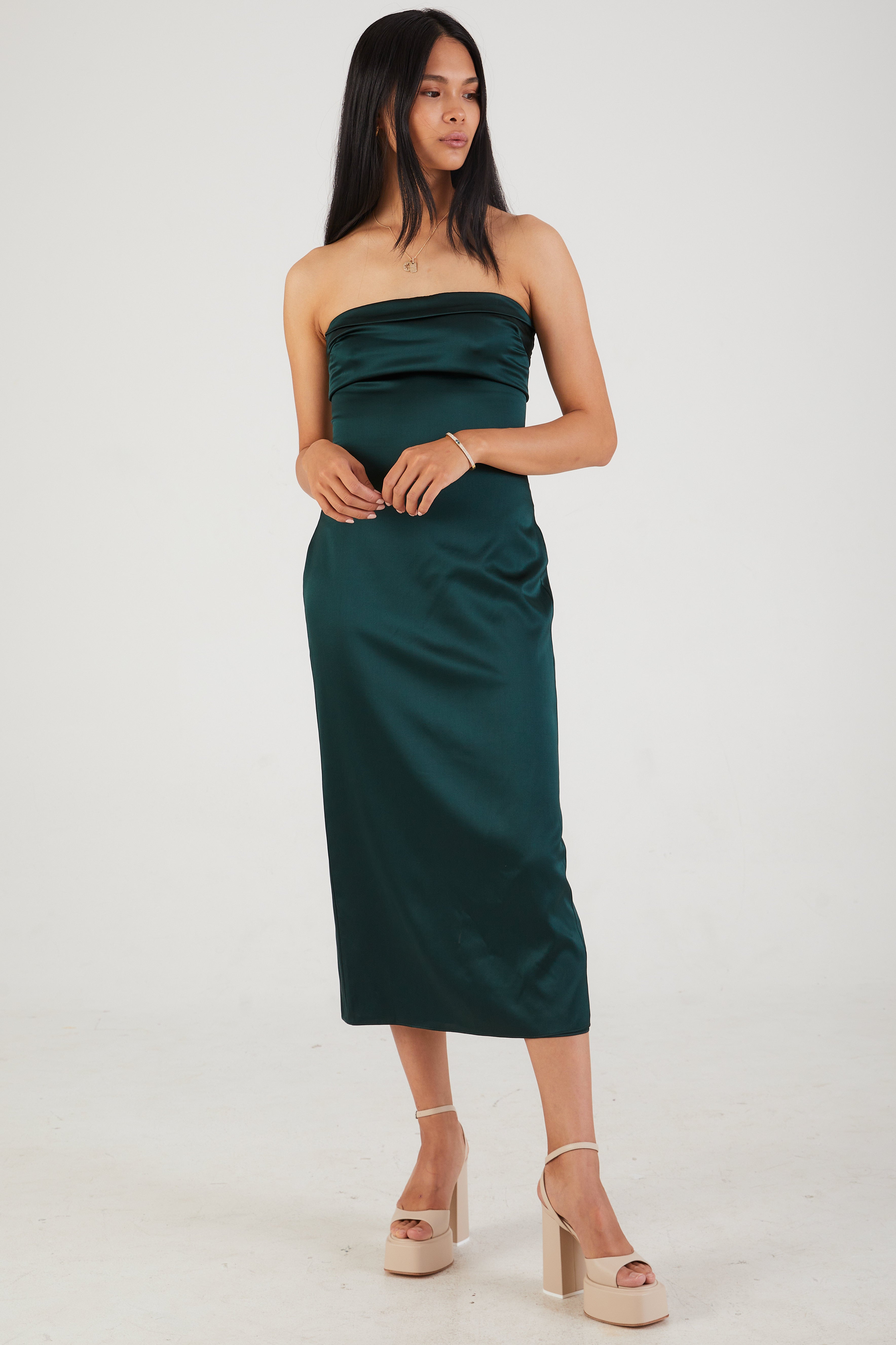 Severine Strapless Dress in Deep Forest