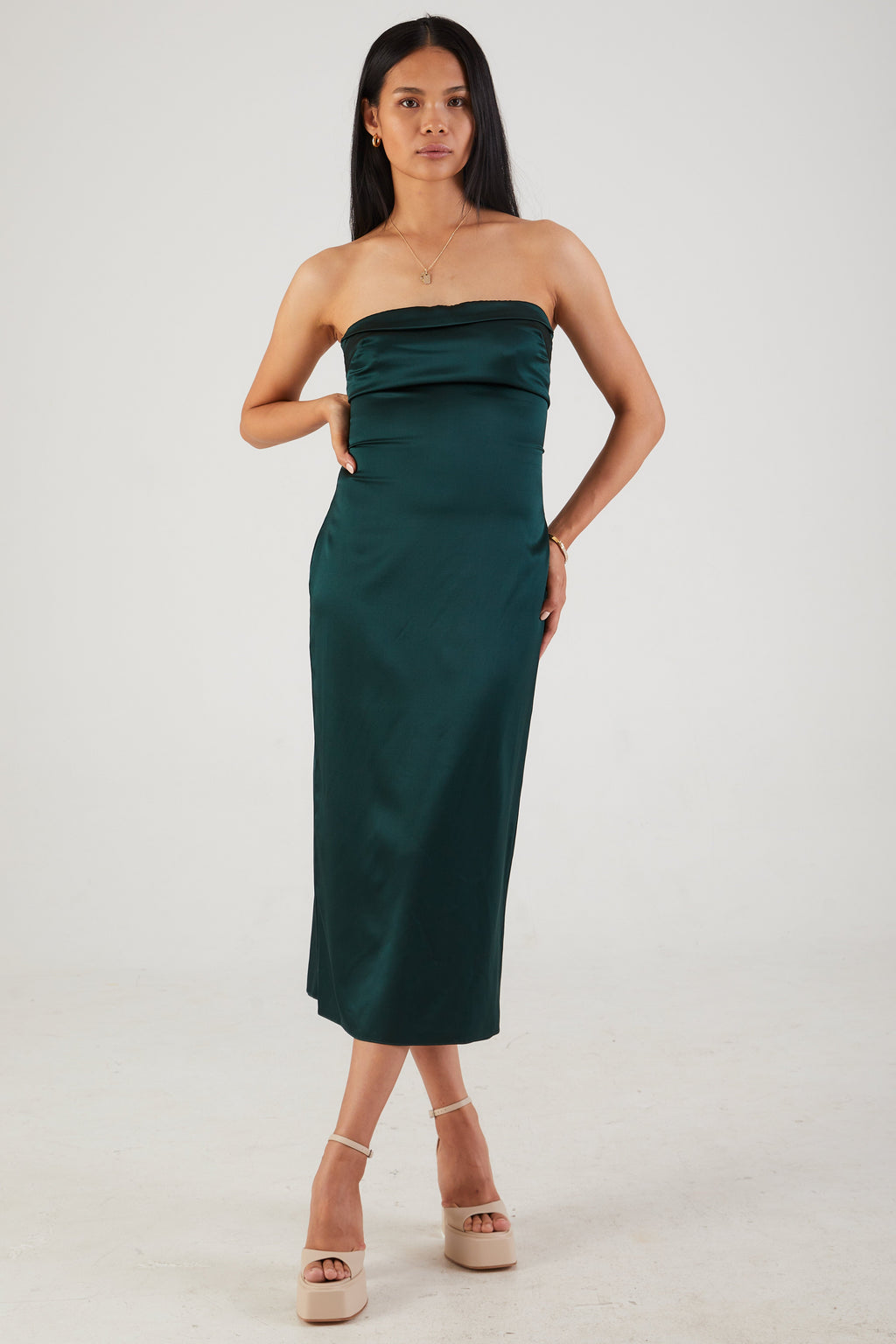 Severine Strapless Dress in Deep Forest