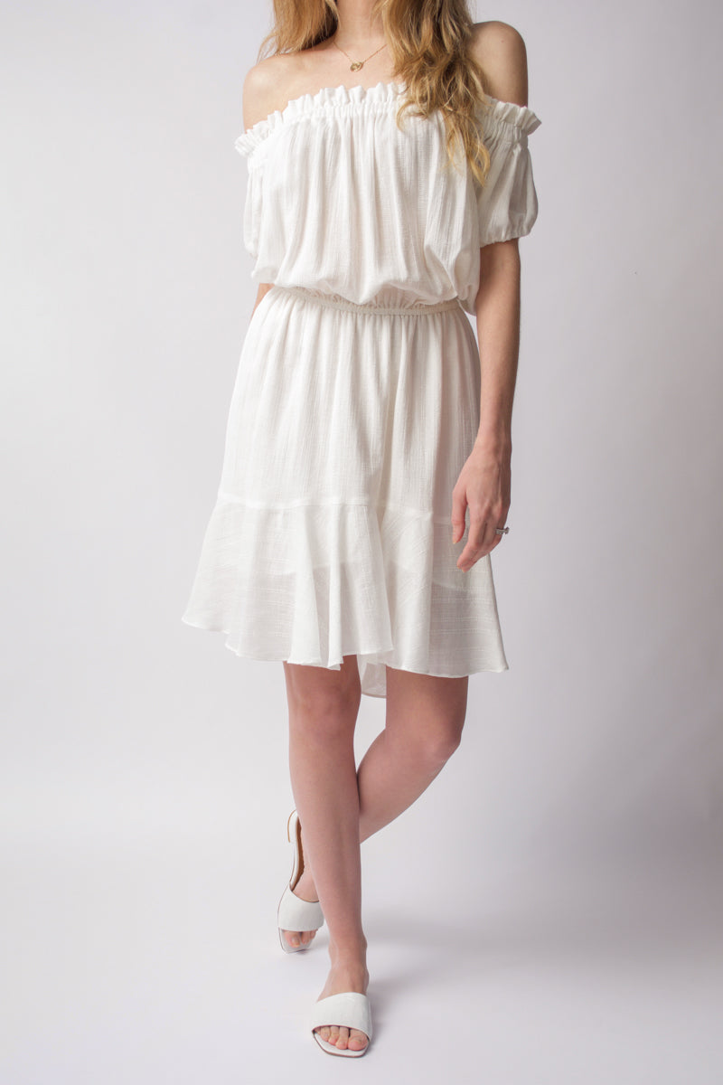Niara Short Sleeve Peasant Dress in White
