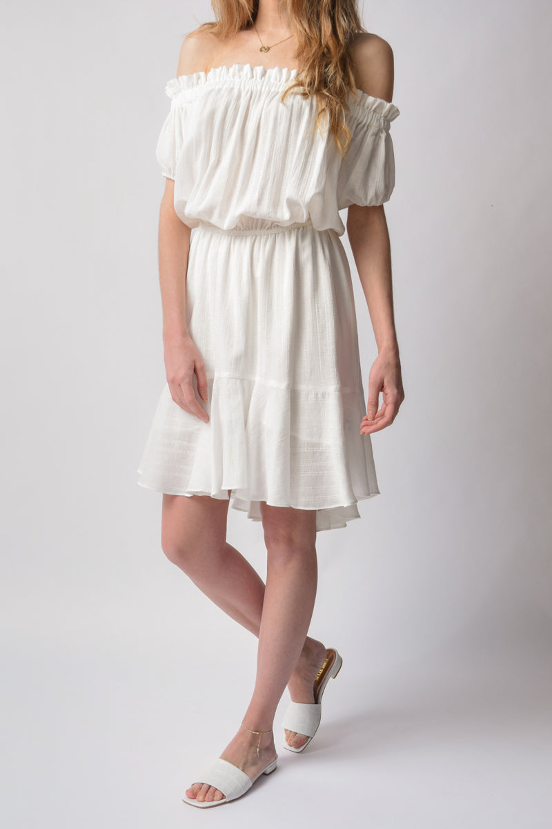 Niara Short Sleeve Peasant Dress in White