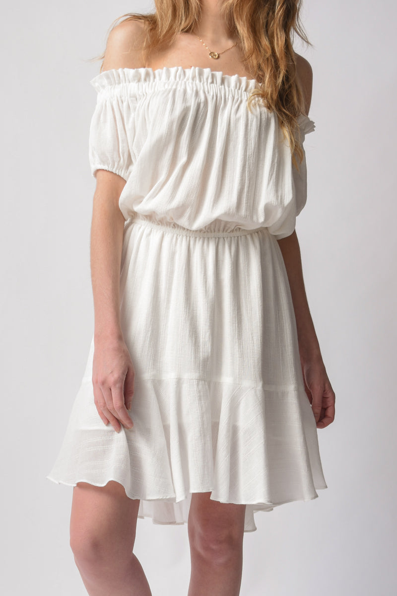 Niara Short Sleeve Peasant Dress in White