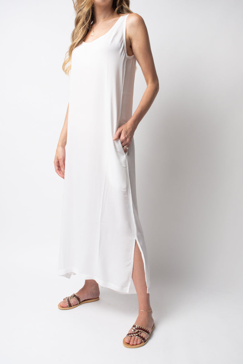 Silk Tank Maxi Dress in White