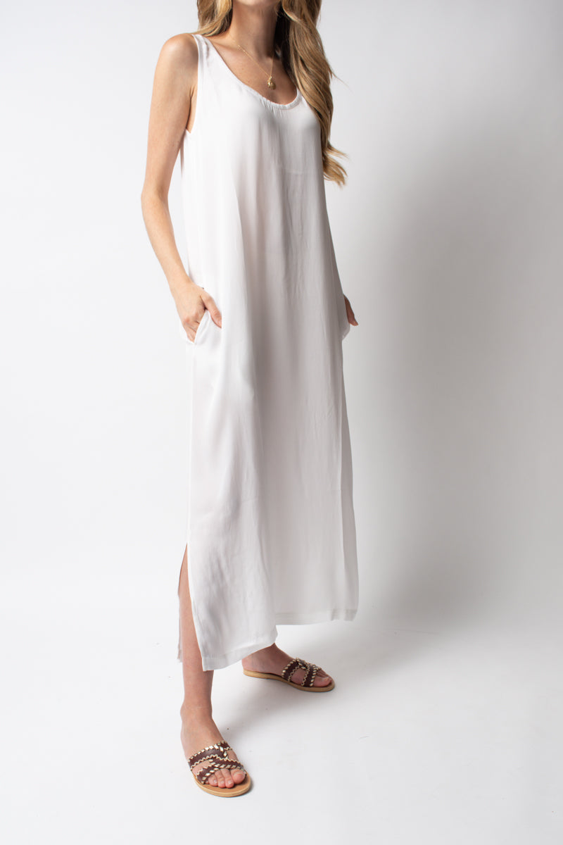 Silk Tank Maxi Dress in White