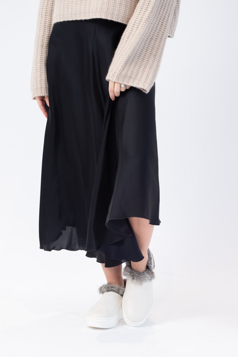Long Woven Skirt in Dark Navy