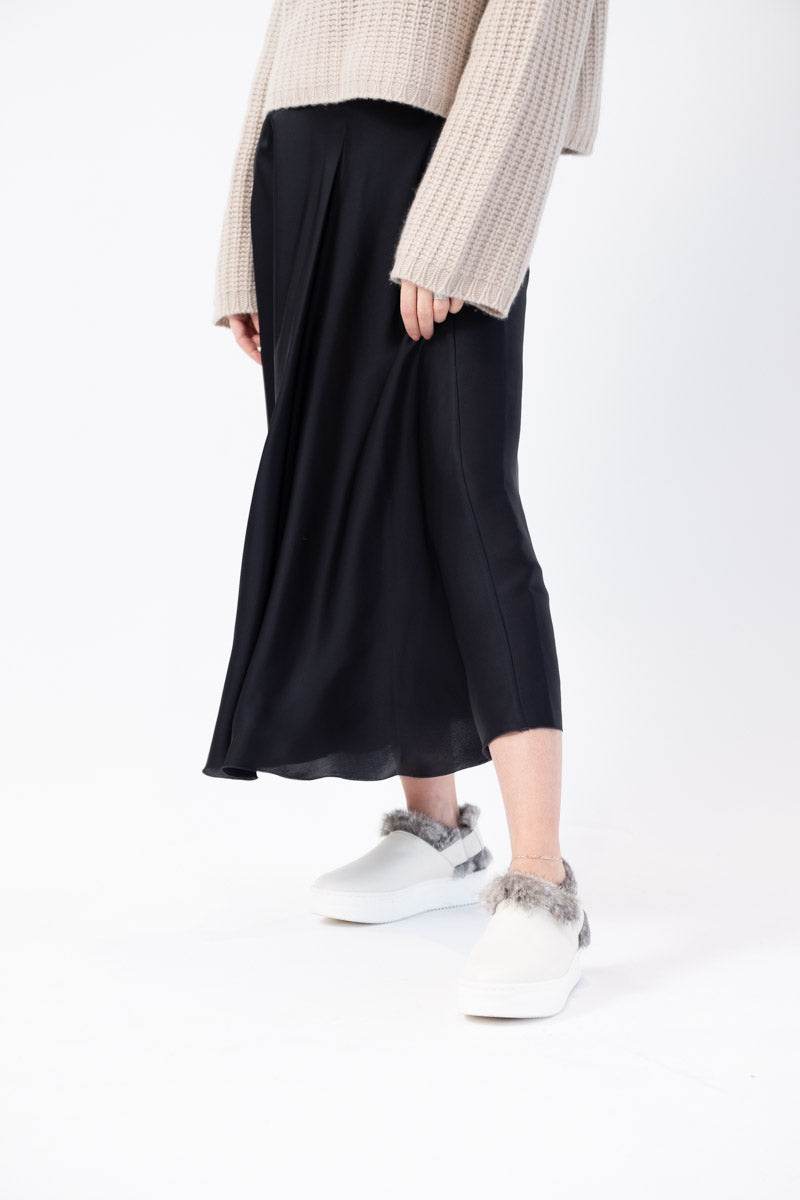 Long Woven Skirt in Dark Navy