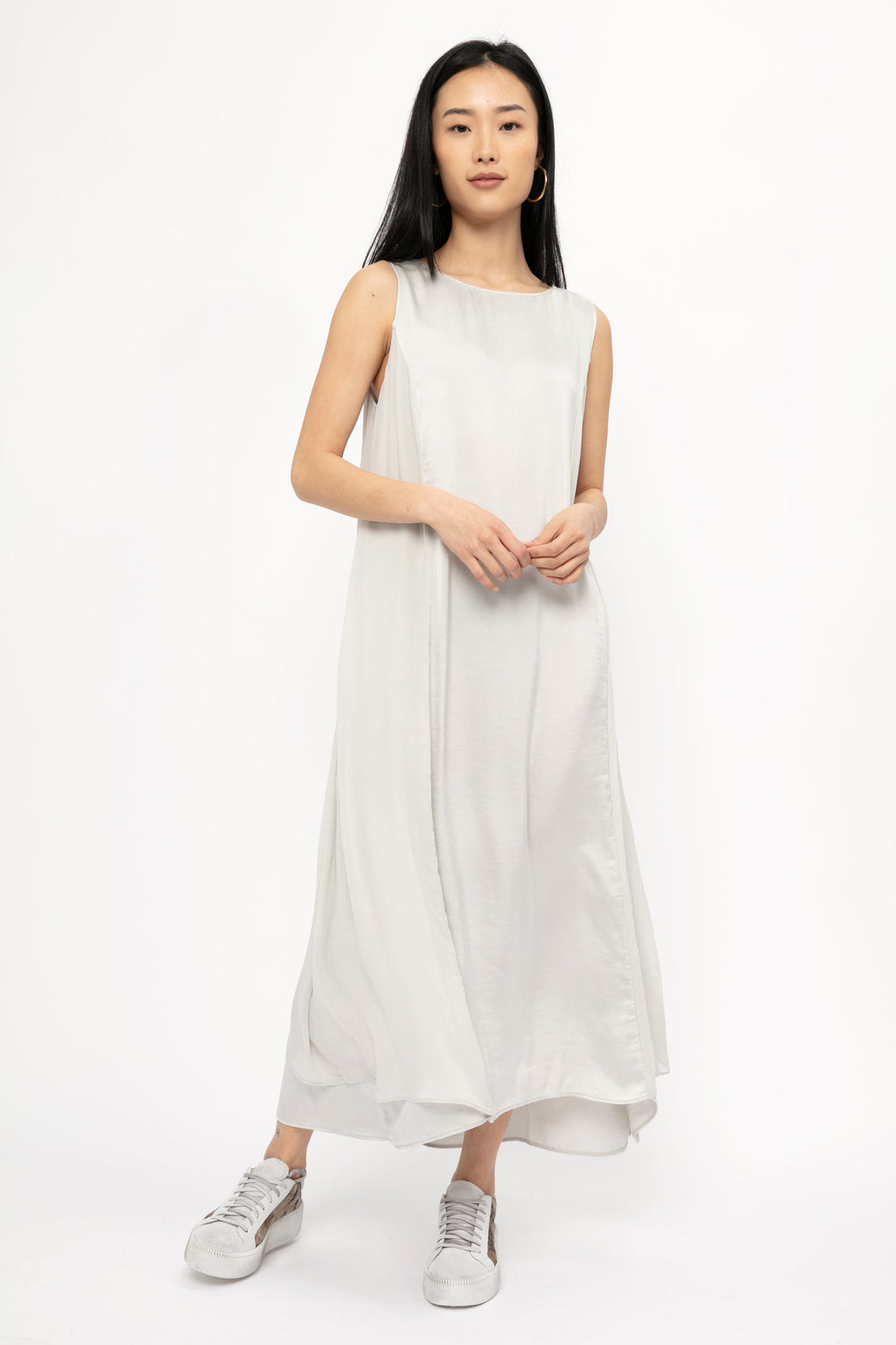 Long Silk Dress in Light Grey