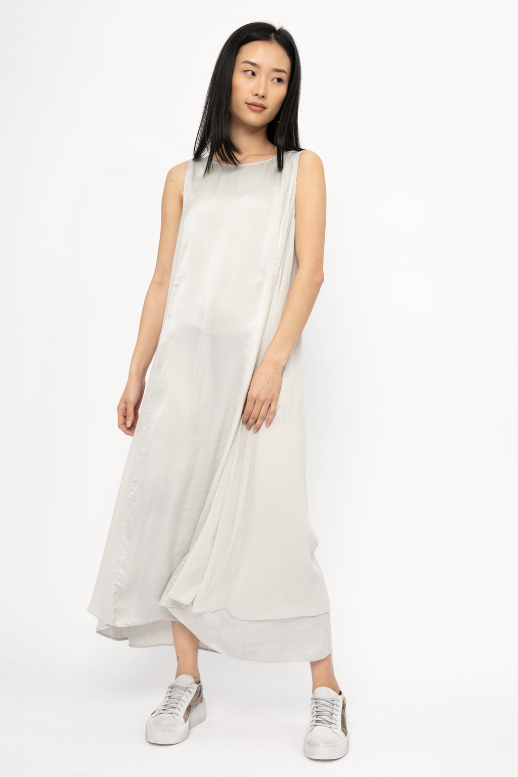Long Silk Dress in Light Grey