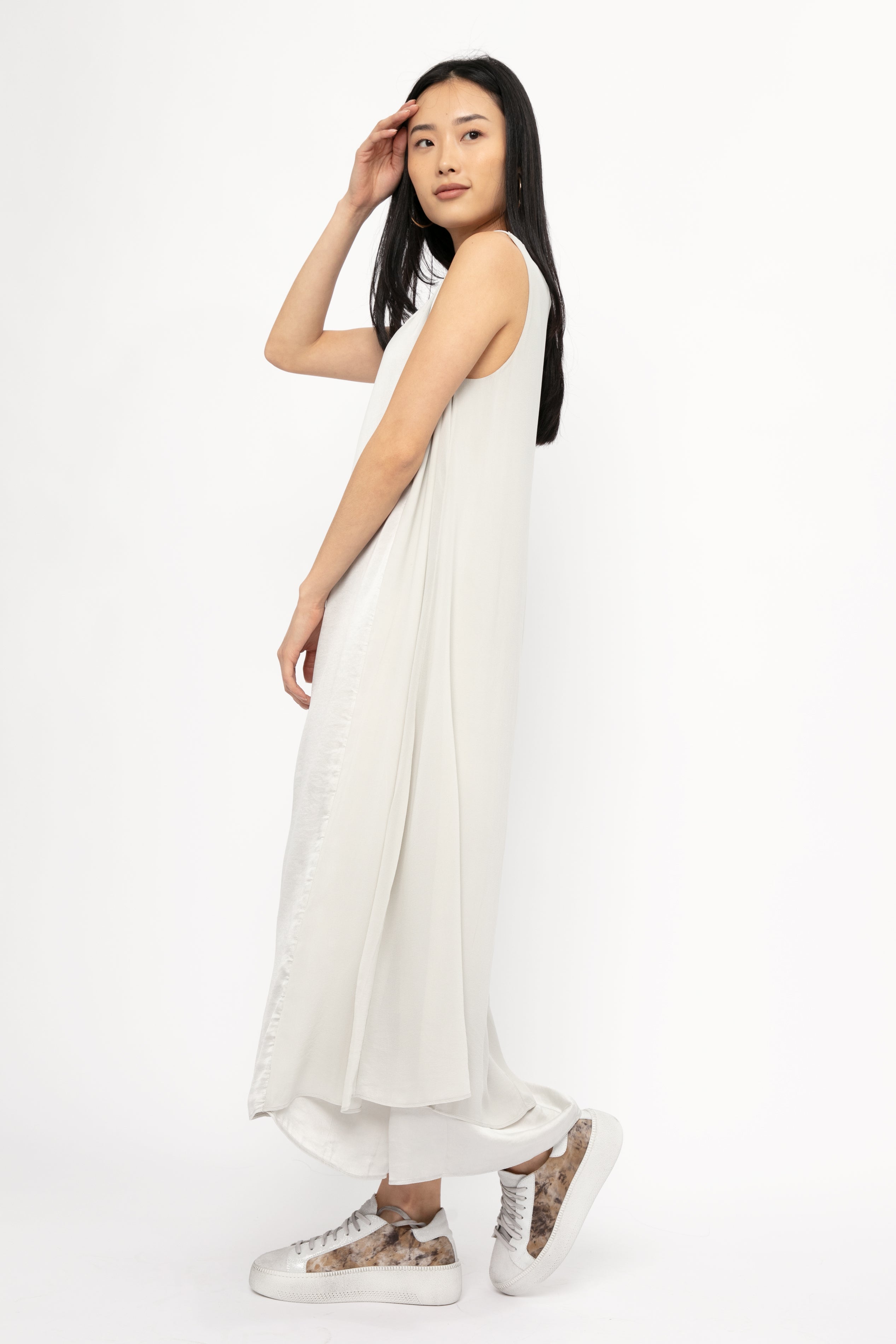 Long Silk Dress in Light Grey