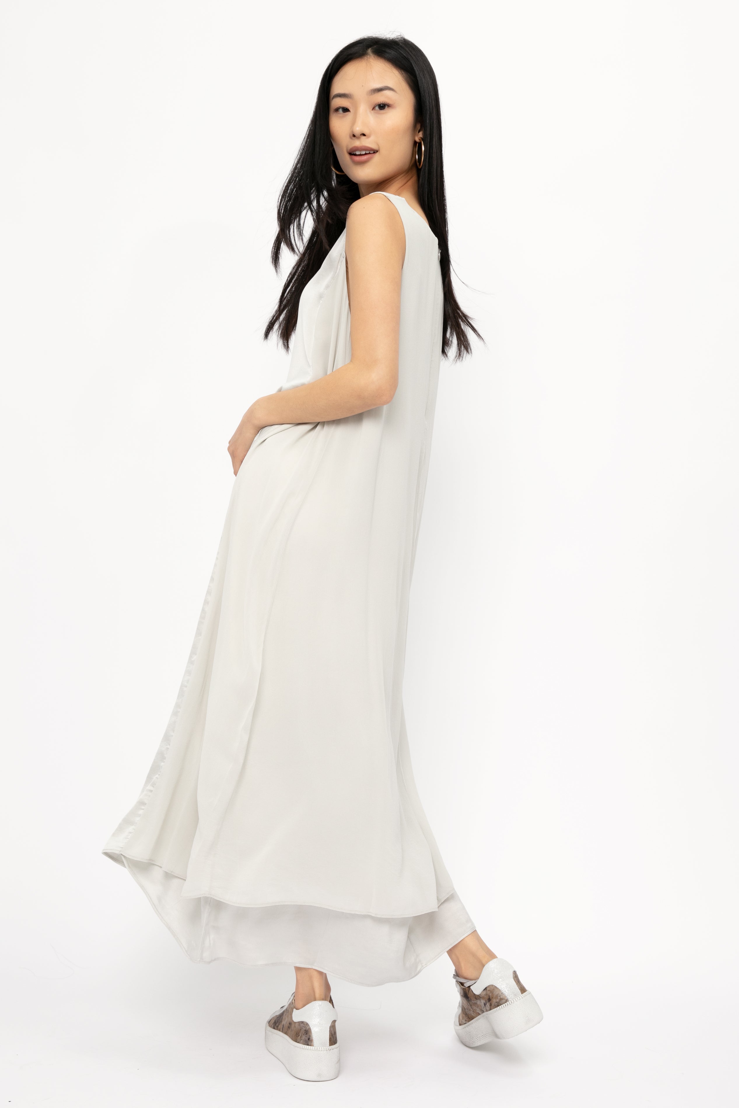 Long Silk Dress in Light Grey