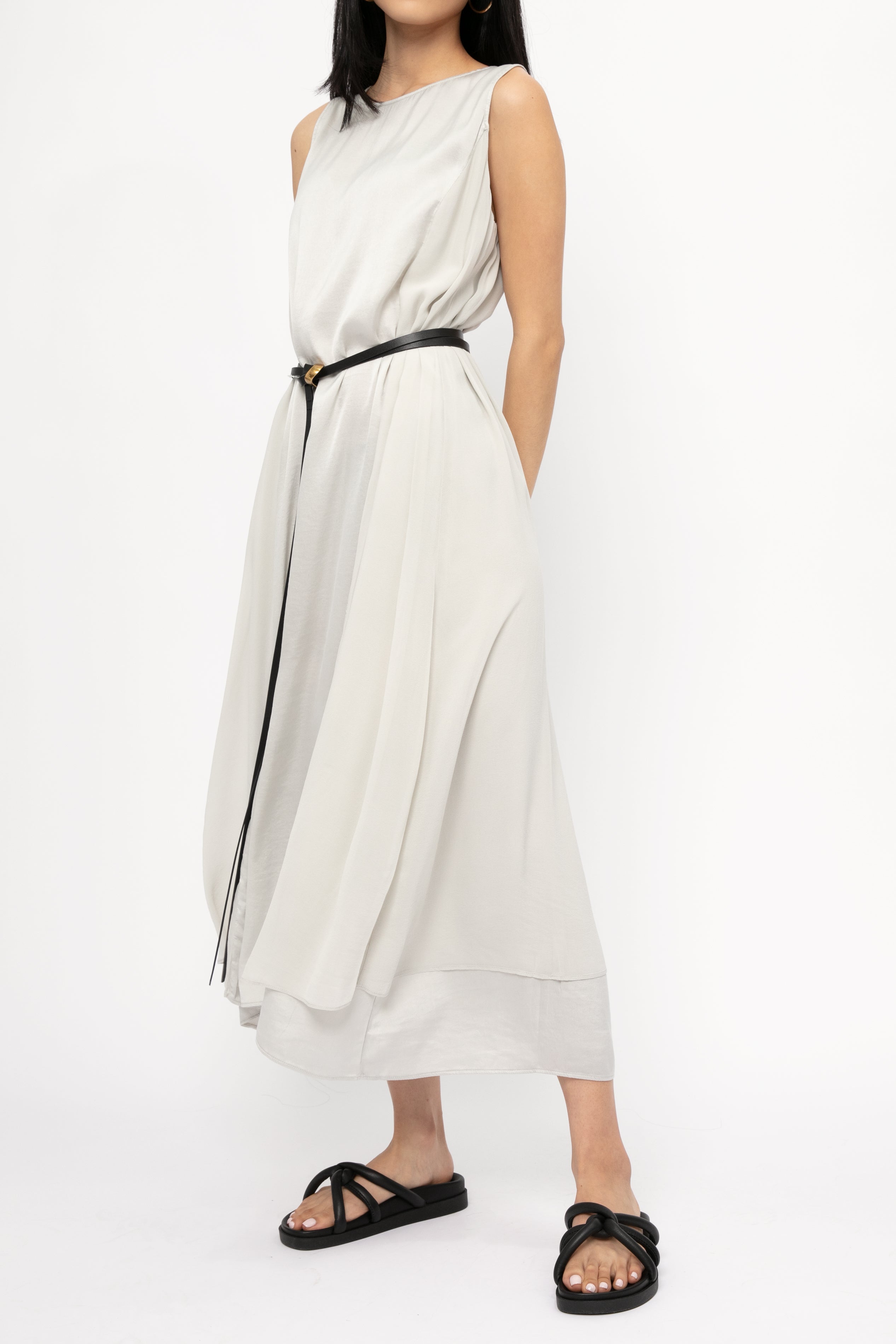 Long Silk Dress in Light Grey