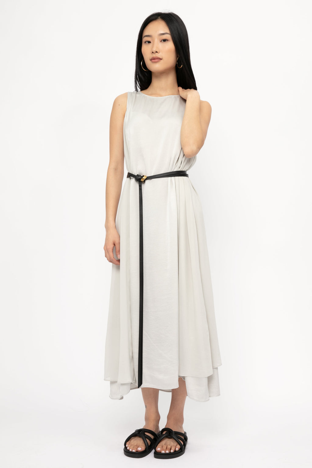 Long Silk Dress in Light Grey