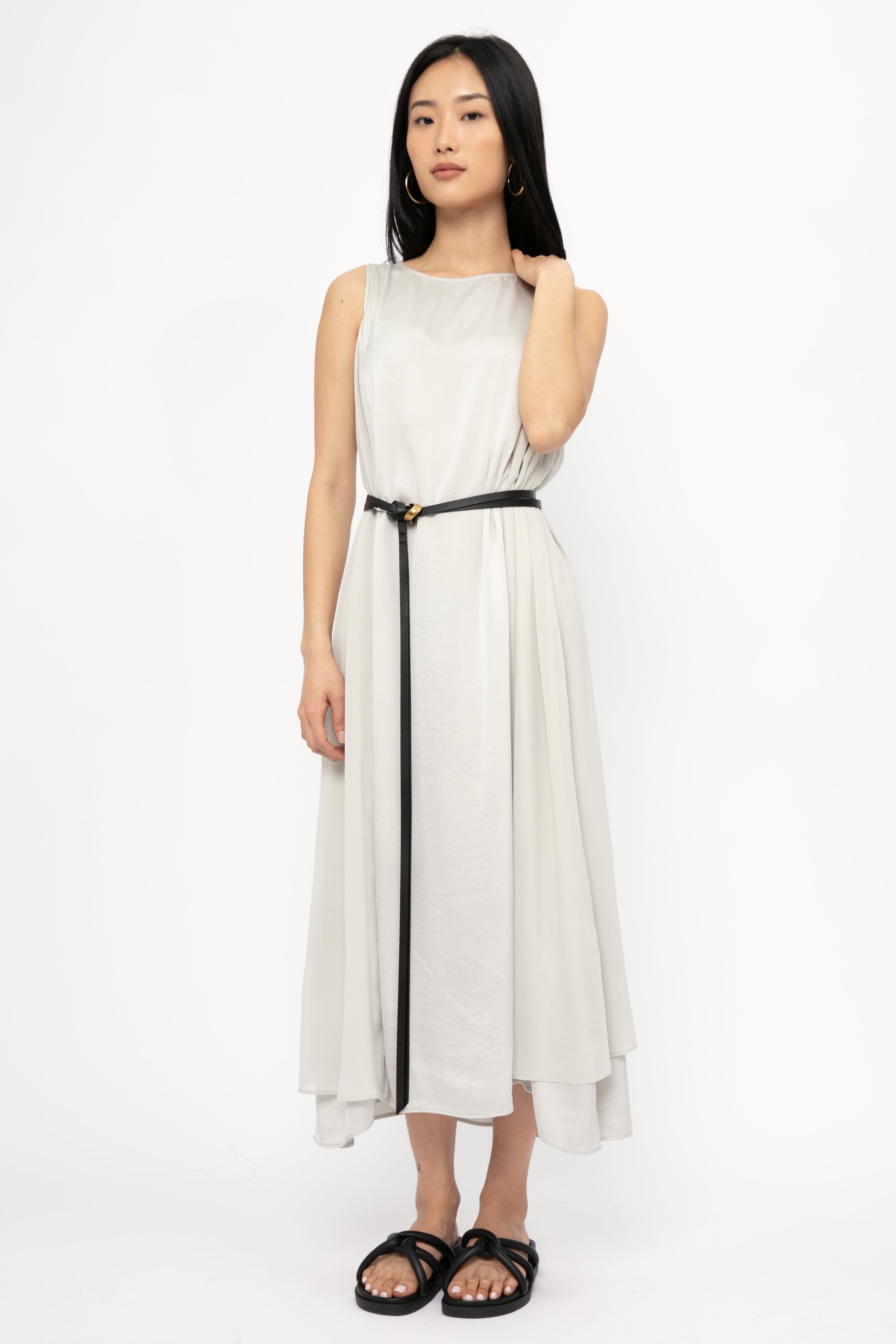 Long Silk Dress in Light Grey