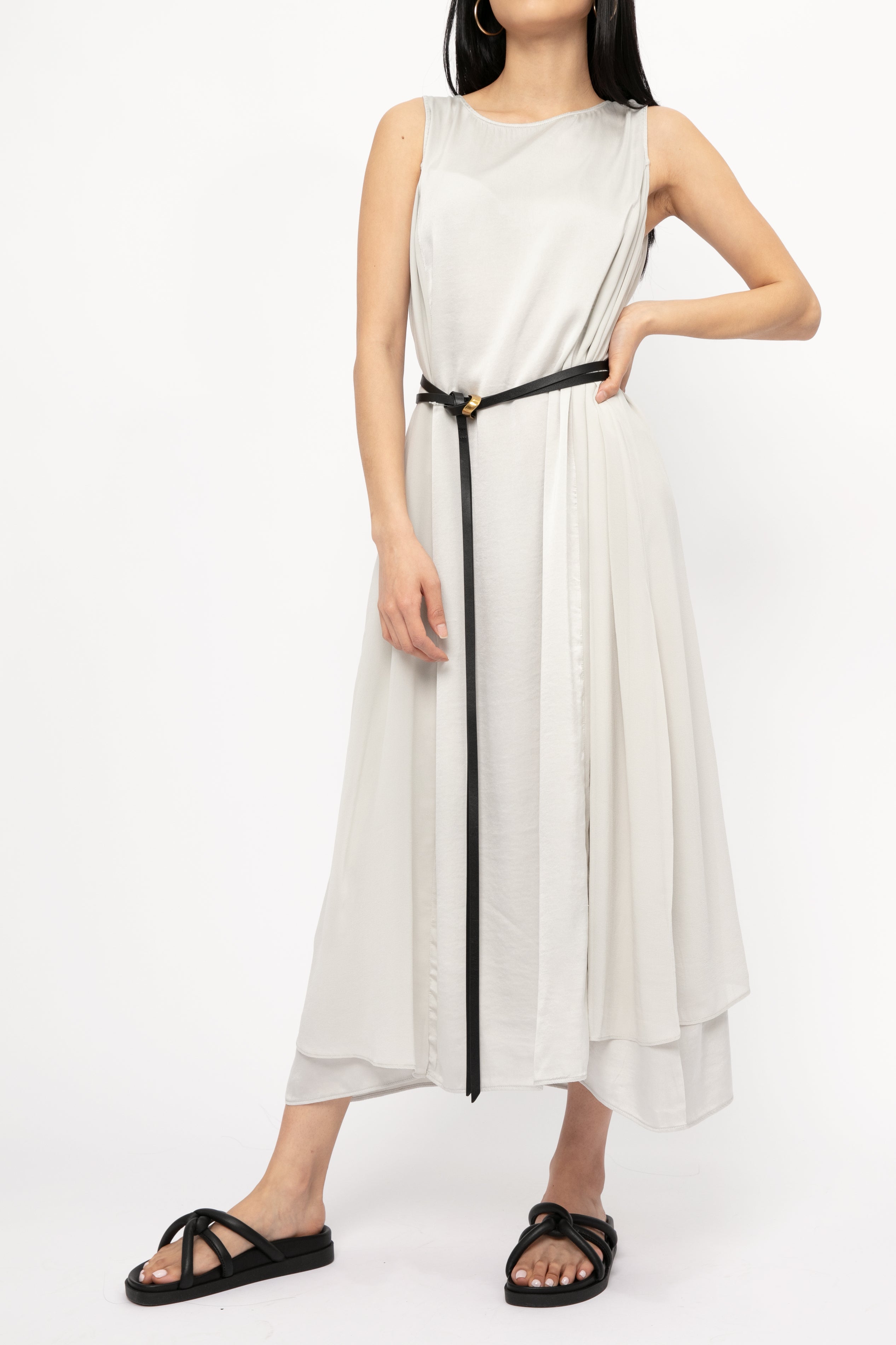 Long Silk Dress in Light Grey