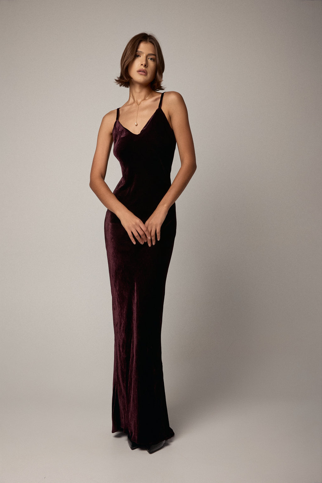 Viscose Silk Woven Long Dress in Burgundy