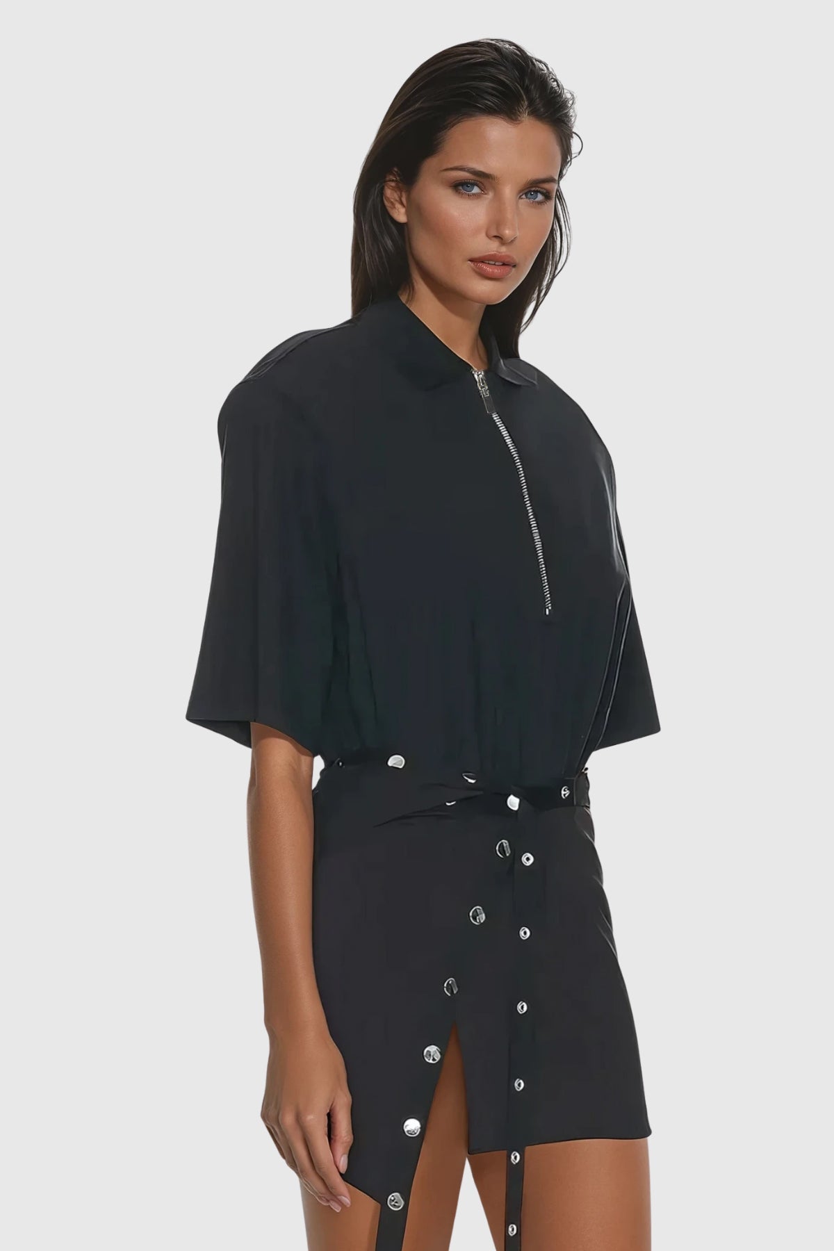 Yadira Lapel Embellished Deconstruct Skirt Set