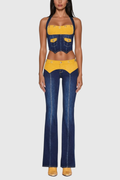 Zaki Halter Neck Deconstruct Denim Pants Set