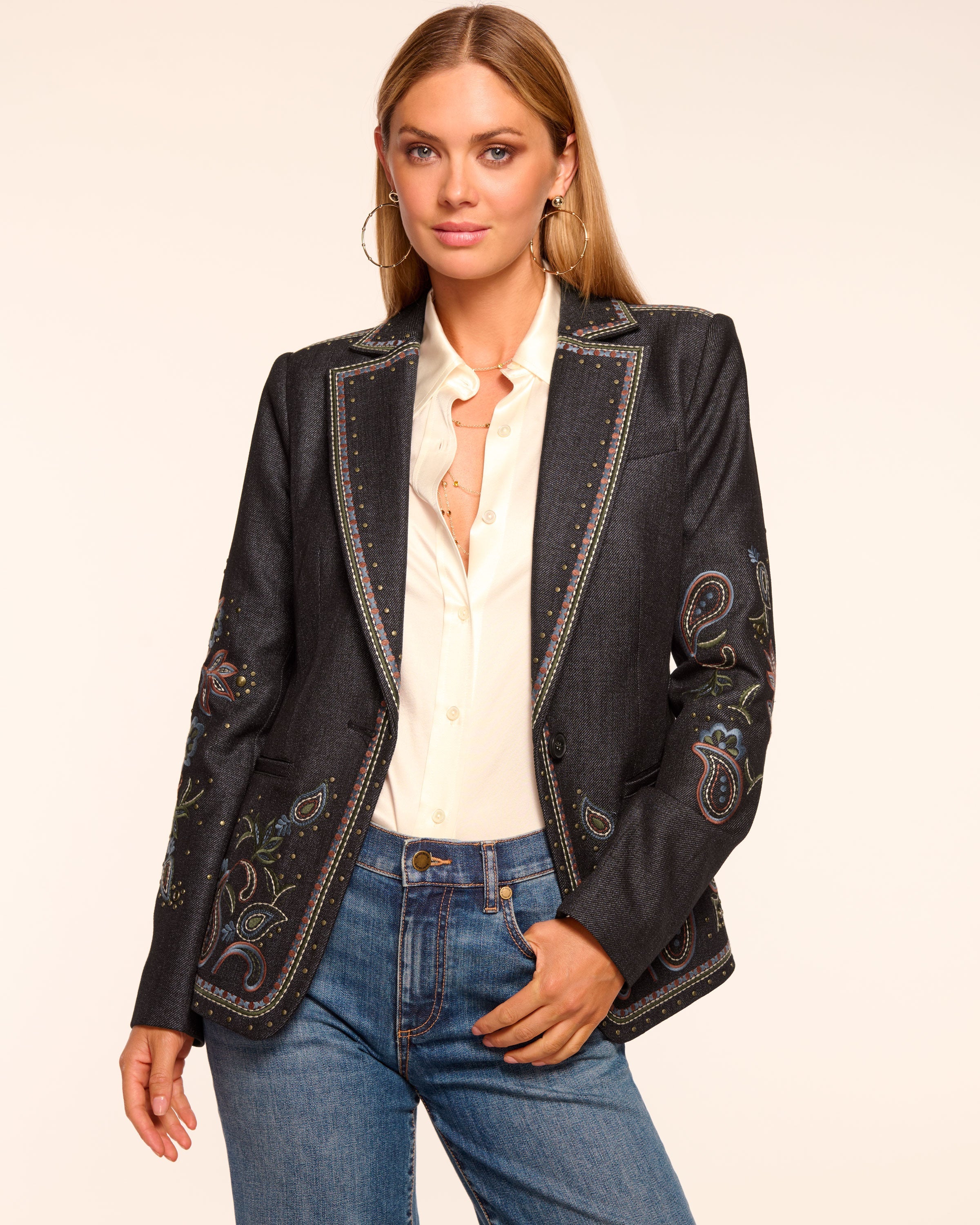 Laura Embroidered Denim Blazer