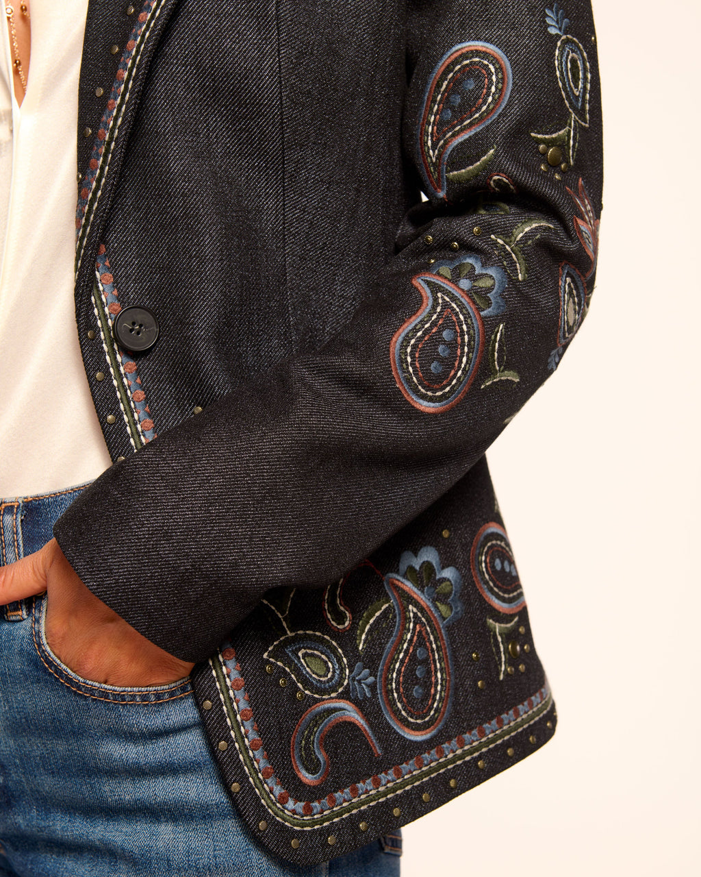 Laura Embroidered Denim Blazer