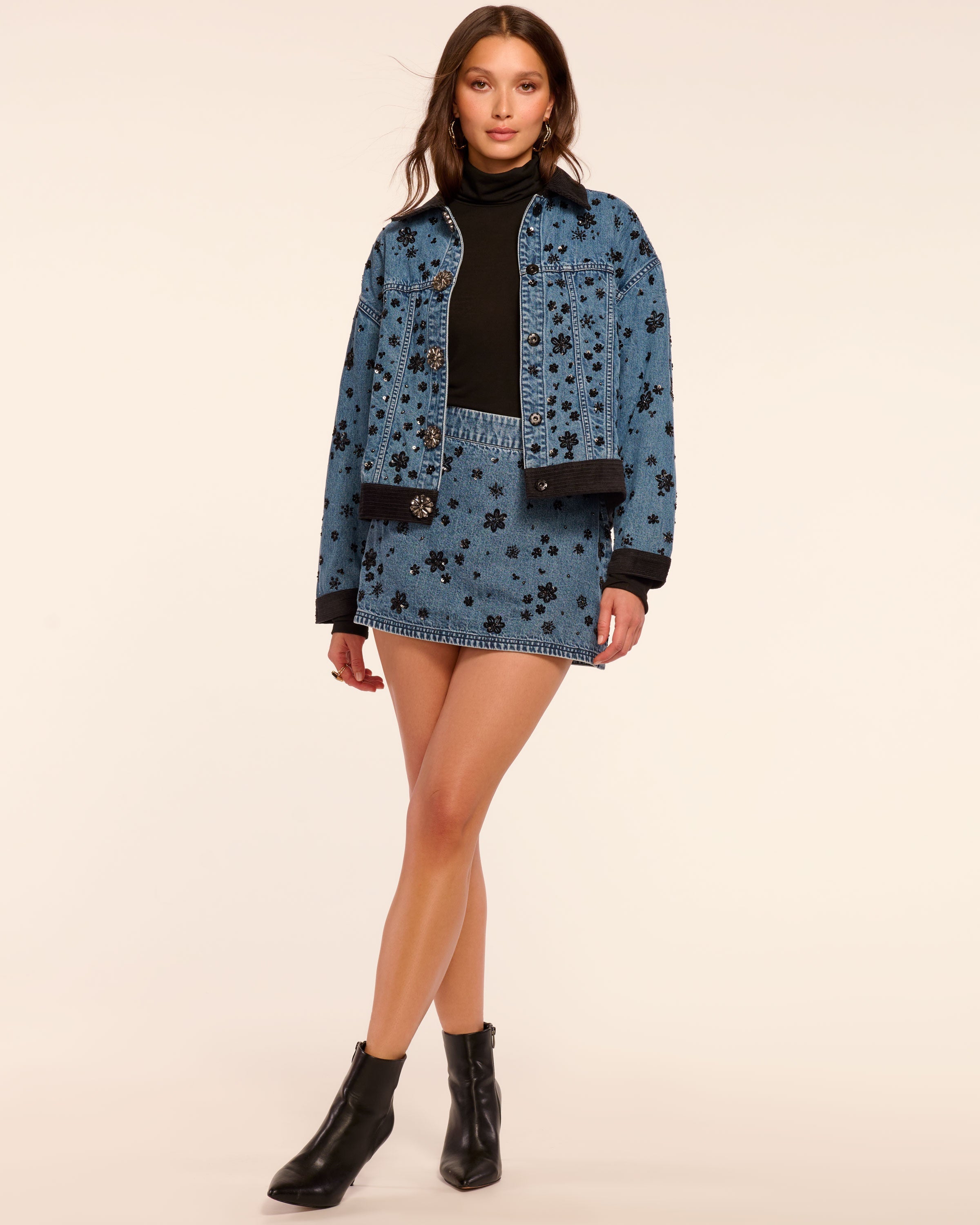 Sally Embellished Denim Mini Skirt