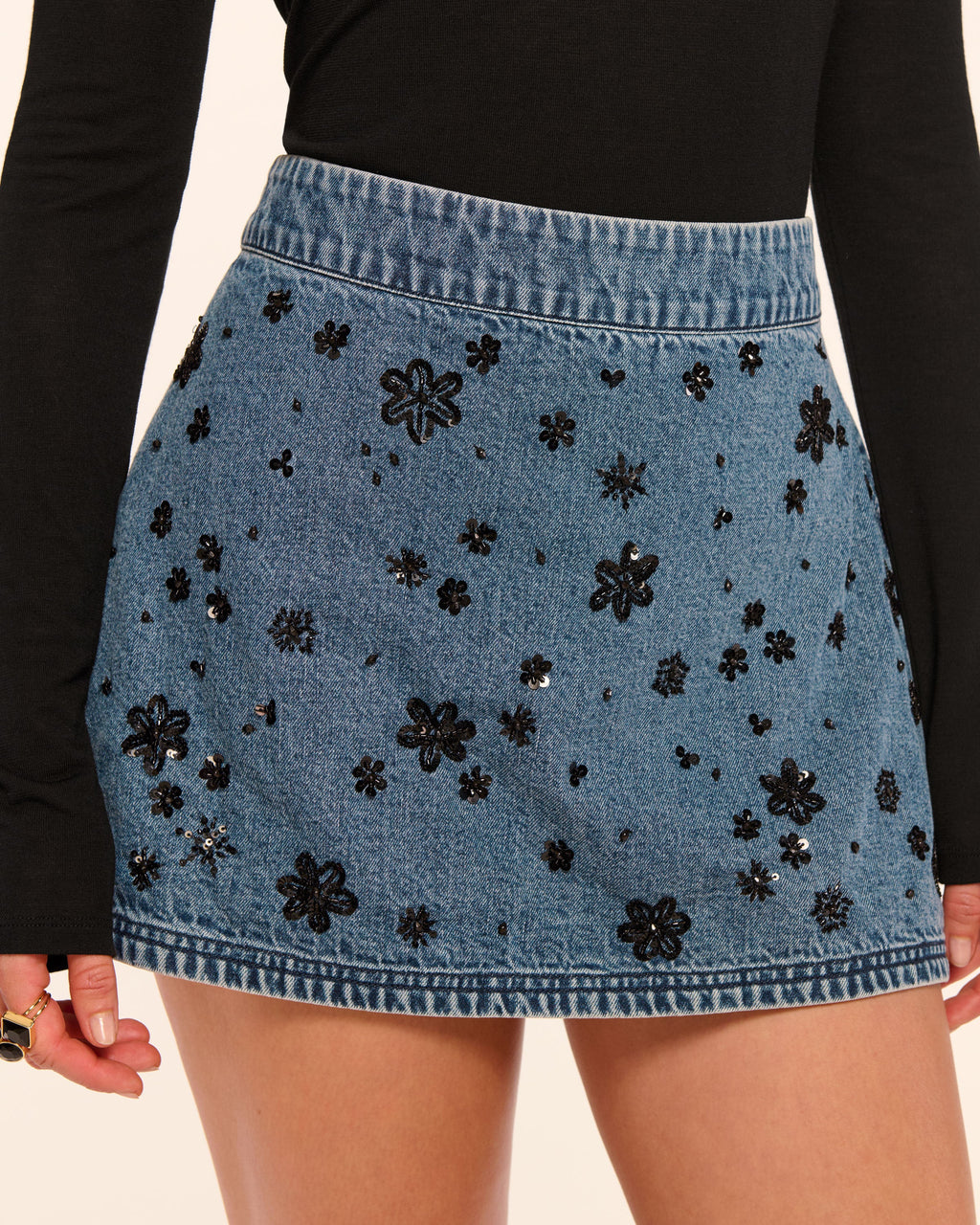 Sally Embellished Denim Mini Skirt
