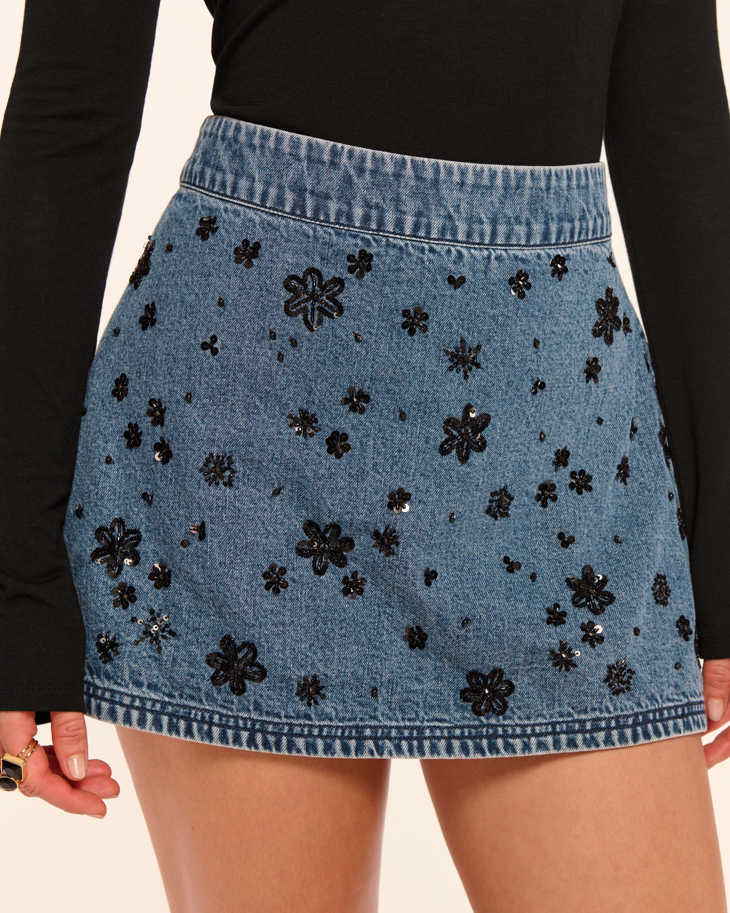 Sally Embellished Denim Mini Skirt