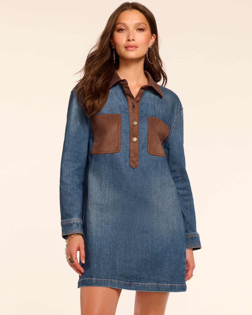 Winnifred Faux Suede Trim Denim Mini Dress