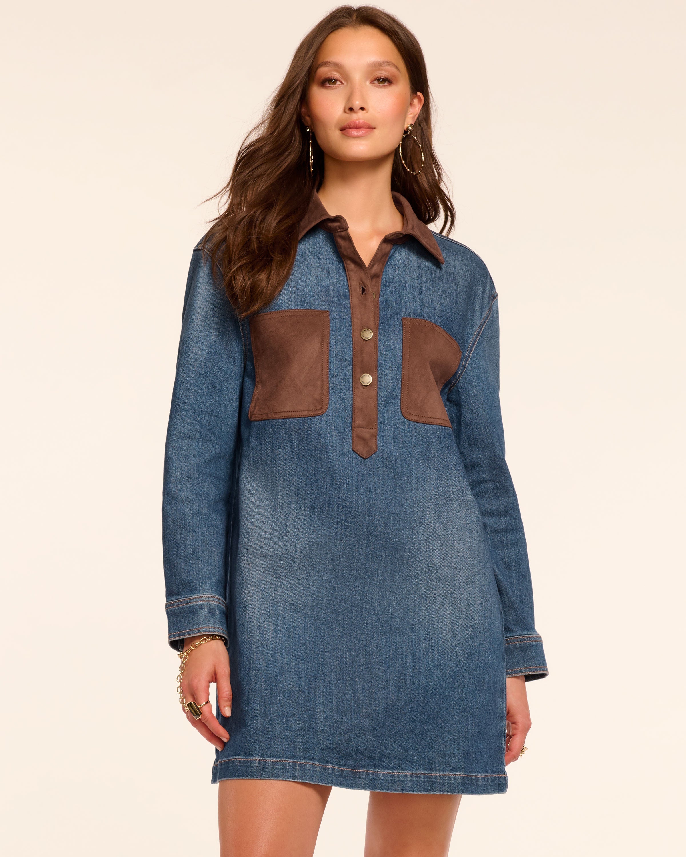 Winnifred Faux Suede Trim Denim Mini Dress
