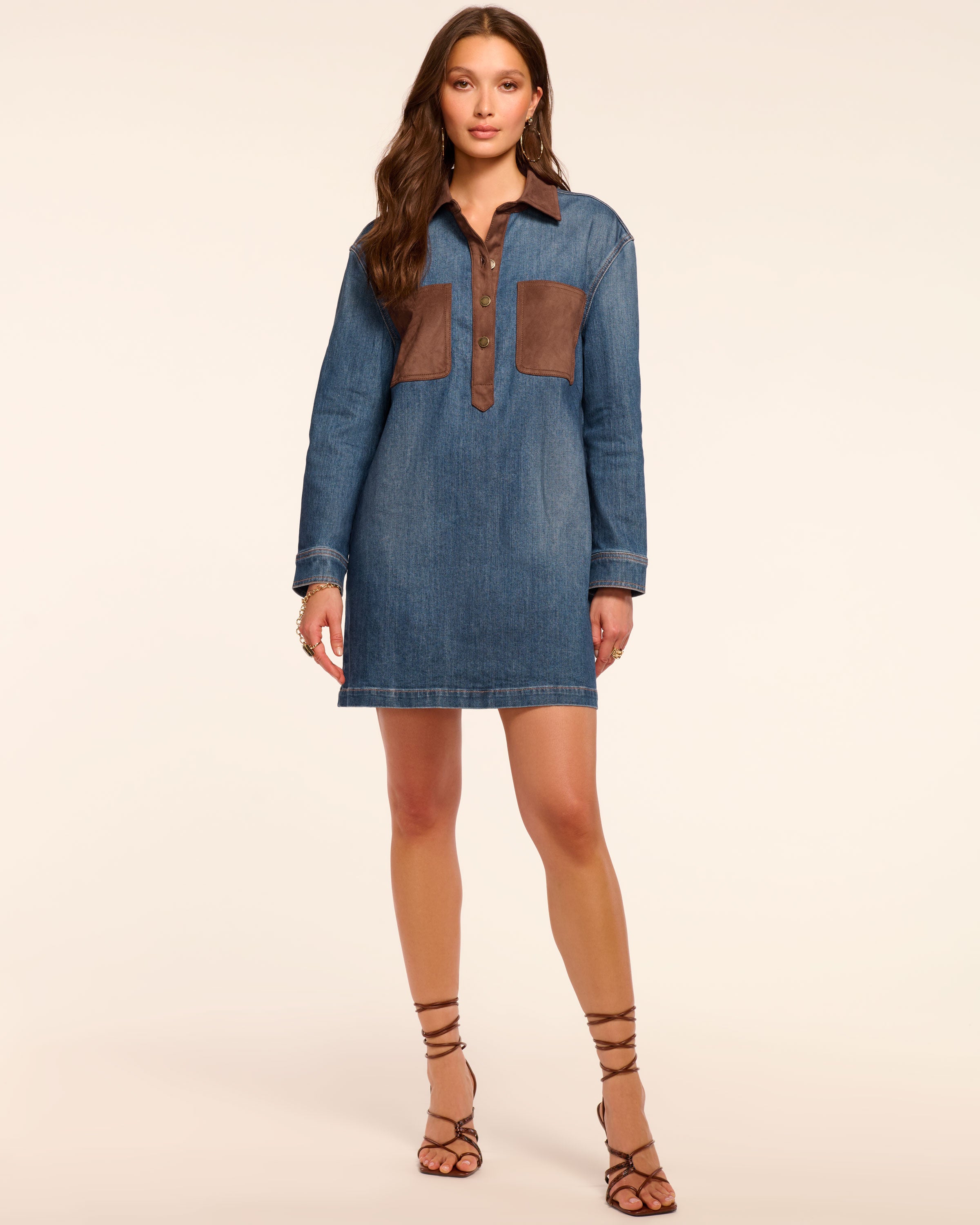 Winnifred Faux Suede Trim Denim Mini Dress