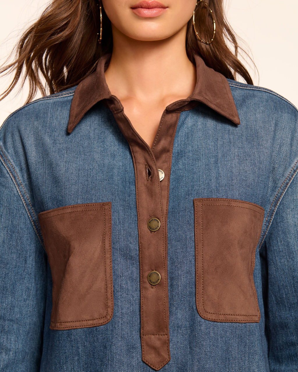 Winnifred Faux Suede Trim Denim Mini Dress