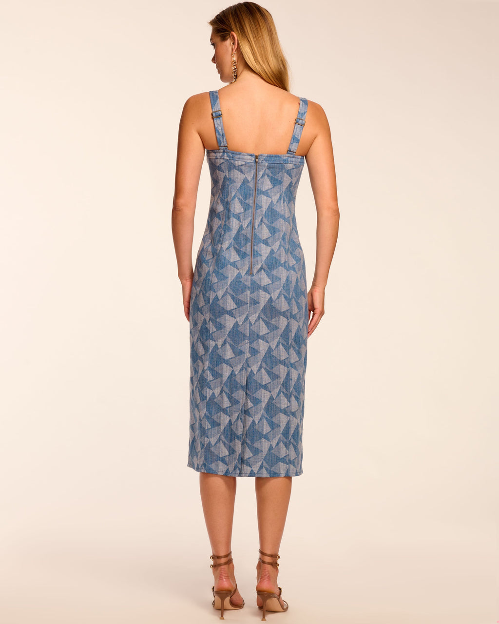 Marine Printed Denim Sleeveless Midi Dress