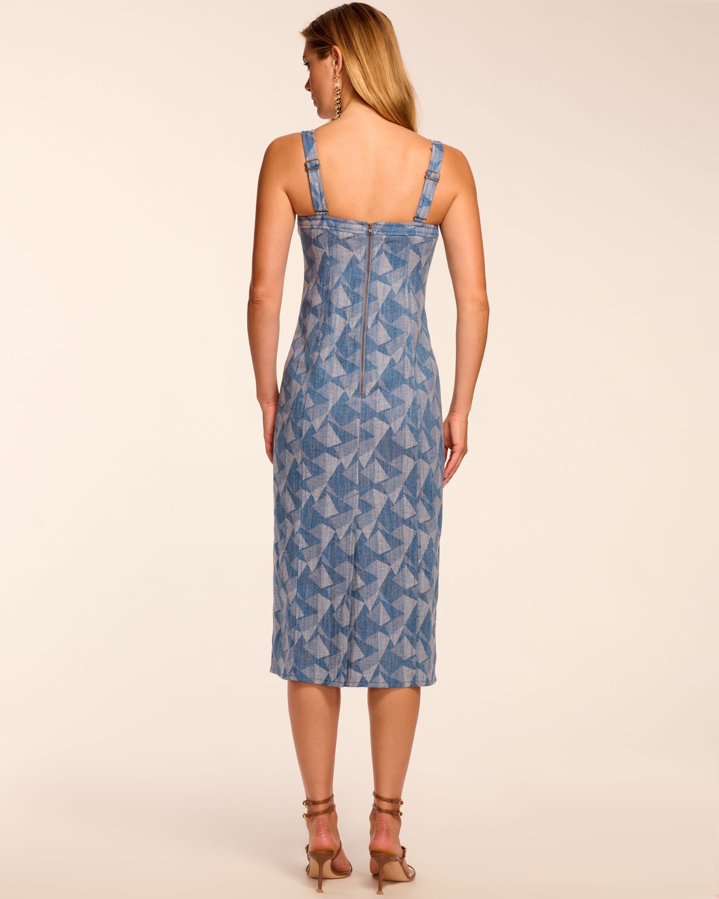 Marine Printed Denim Sleeveless Midi Dress