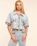 Melanie Short Sleeve Checkered Jean Jacket