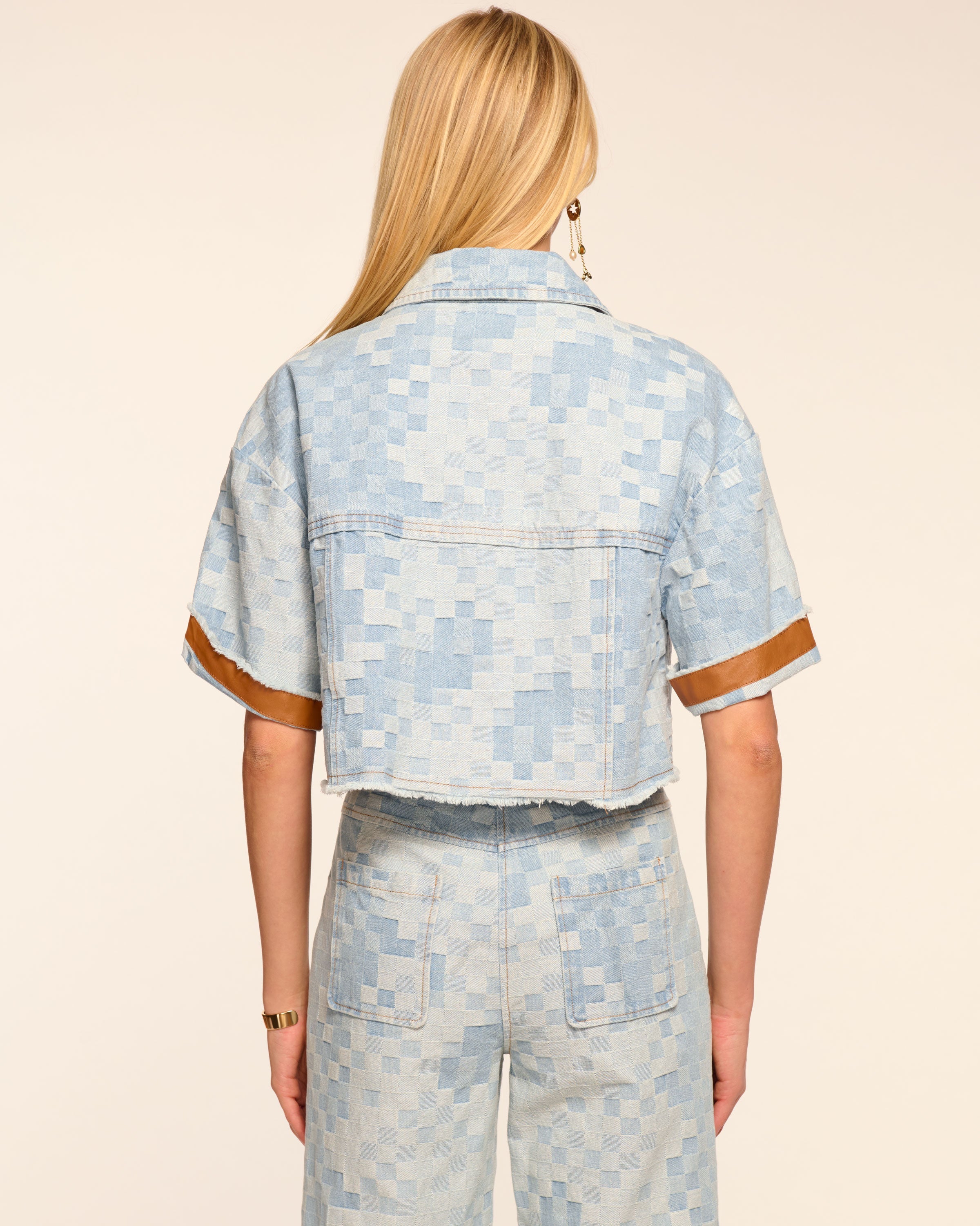 Melanie Short Sleeve Checkered Jean Jacket