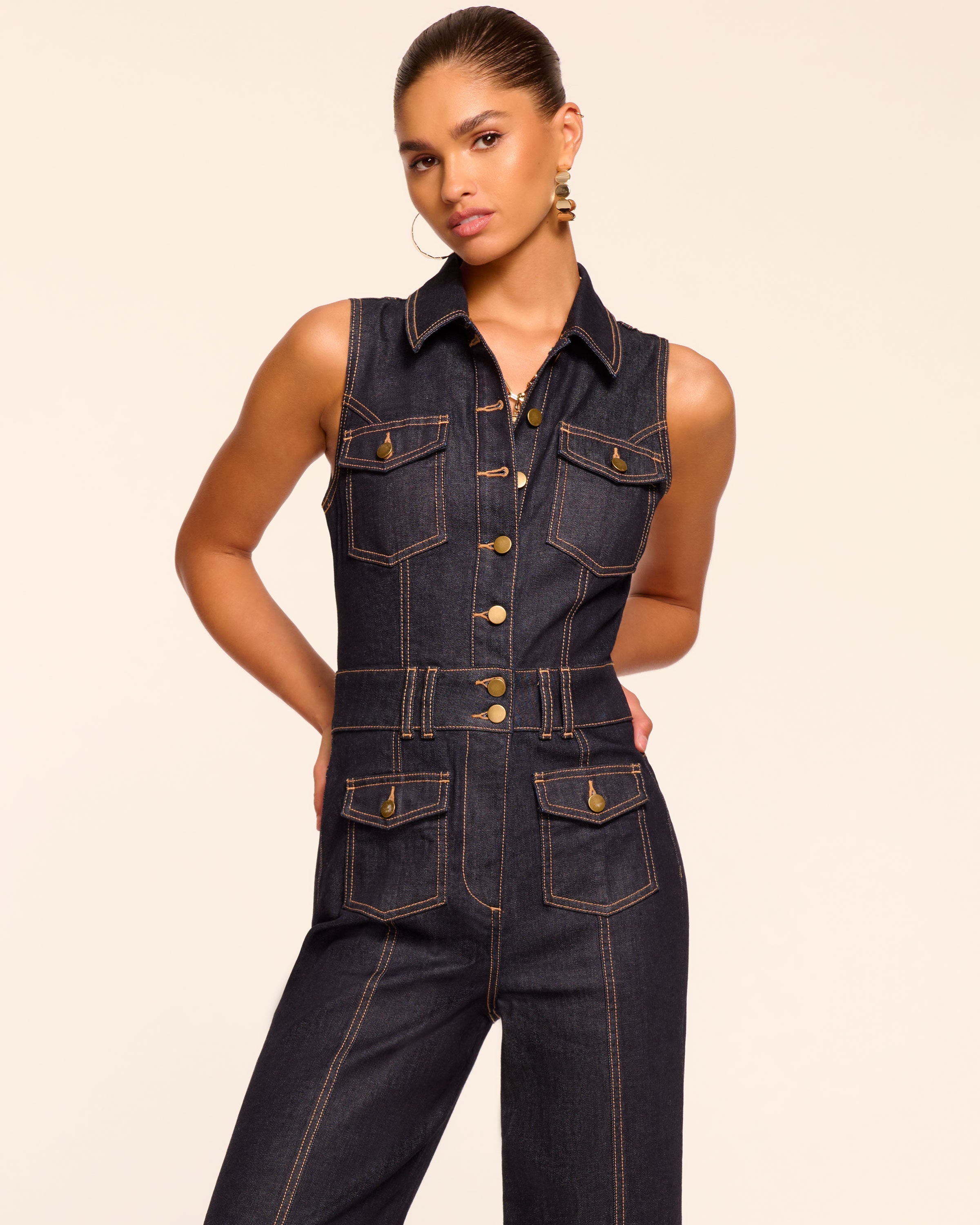 Stephania Sleeveless Denim Jumpsuit